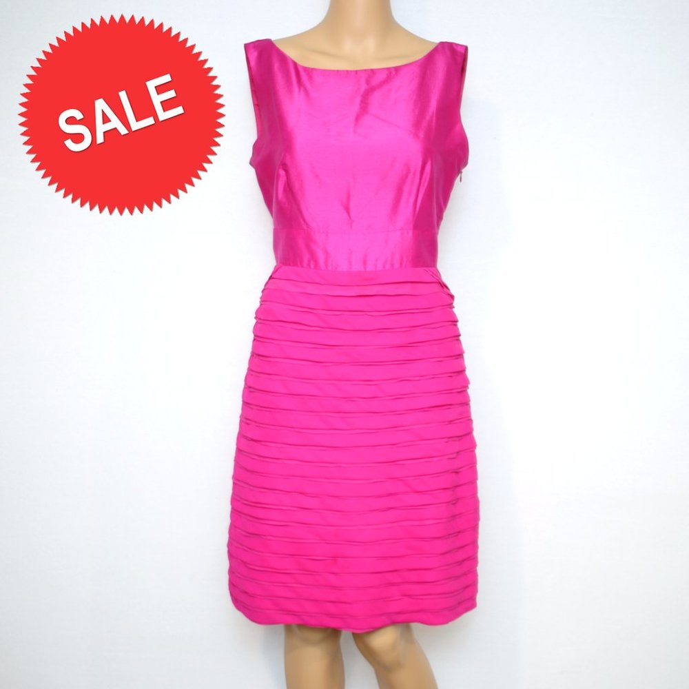 Tahari Fuchsia Sleeveless Pleated Sheath Dress